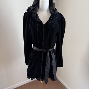RARE La El Couture Black  Velour Hooded Jacket Top Tagged XL fit M/L Whimsigoth